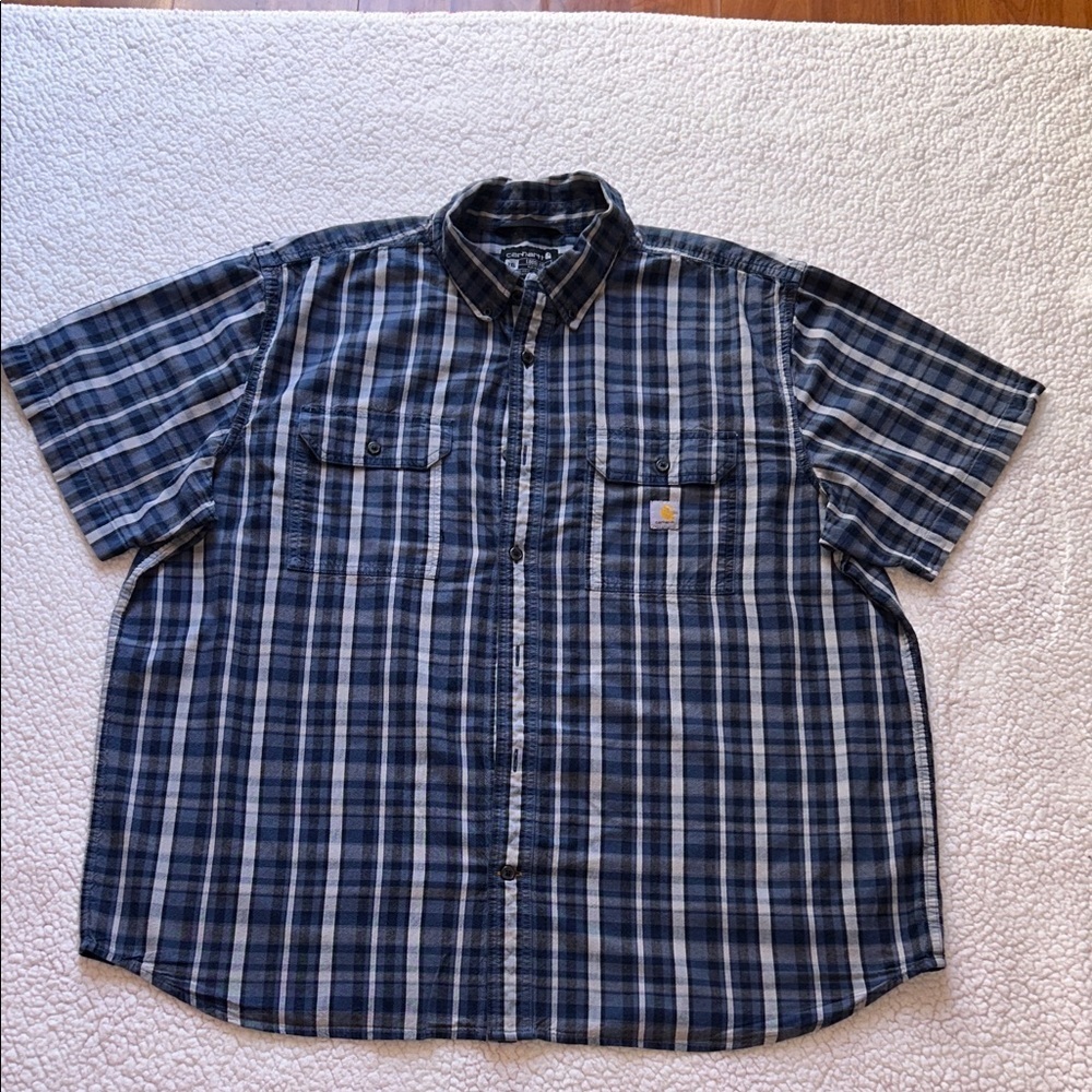 Carhartt Navy and White Plaid Button Down Shirt
